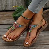 Amozae-Beaded Decor Bohemian Flat Sandals for Women Summer 2025 Elastic Band Clip Toe Rome Sandals Woman Soft Sole Non Slip Beach Shoes