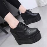 Amozae-13CM Women's Ankle BootsSpring Autumn Round Leather Shoes Woman Platform Height Increased Sneakers Thick Sole Wedges black boots