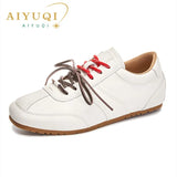 Amozae German Training Shoes Female Genuine Leather 2025 New Spring Flat Sneakers Ladies Casual Forrest Gump Shoes Women