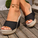 Amozae-Fashion Blue Denim Wedge Sandals for Women Peep Toe Chunky Platform Slippers Woman 2025 Summer Comfort Thick Sole Beach Slides