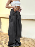 Amozae Casual Wide Leg Pants Women High Waist Street Basic Slacks Loose Sweat Trousers Korean Retro Gray Office Lady Pants