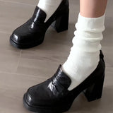 Amozae-College Style Women Loafer Shoes Fashion Shallow Slip On Vintage Female Elegant Thick Heel Commuting Shoes