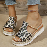 Amozae-Women's Leopard Print Wedge Sandals Summer 2025 Lightweight Non Slip Platform Slippers Woman Thick Sole Peep Toe Beach Sandalias
