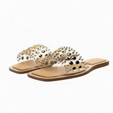 AMOZAE-- PVC Transparent Riveted Flat Beach Slides