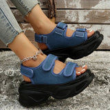 AMOZAE- - Summer Women's Plus Size Blue Denim Chunky Platform