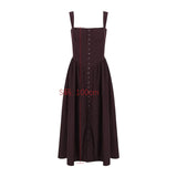 Amozae Summer Women's Elegant Dresses 2024 Brown Spaghetti Strap Birthday Party Dress Midi Button Up A Line Dress