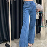 Amozae-Spring and Autumn Blue Back Big Bow Dyed Wide Leg Pants for Sweet Girl Retro Versatile Casual American Micro Horn Trendy Jeans