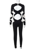 Amozae-Sexy Hollow Out Black Jumpsuit Women O-neck Long Sleeve Holes Backless One Piece Bodysuit Night Club Outfit Female Streetwear