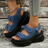 AMOZAE- - Summer Women's Plus Size Blue Denim Chunky Platform