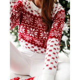 Amozae- Autumn/winter New Casual Christmas Snowflake Long Sleeve Knit Pullover Sweater Round Neck Amazon New Arrival