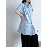 Amozae-Spring Summer Casual Outfits Belt Shirt Dress Women's Summer Buckle Strap Waist Short Sleeved Top