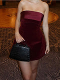 Amozae-new years eve outfits Christmas party outfits Elegant Burgundy Sleeveless Slash-neck Mini Dress Sexy Bodycon Backless A-line Dresses 2024 Evening Club Party Women Vestidos