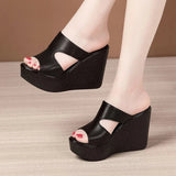 Amozae-High Heel Wedges Sandals For Women 2024 Summer New Platform Fashion Footwear Red Black White Large Size Sandals