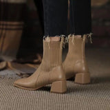 Amozae-2023 Autumn Winter Ankle Socks Shoes Plush Women Boots Size 42 43 Knitted Short Boots Square Toe Retro High Heels Botas De Mujer