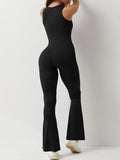 Amozae-Women's Full-Length Tank Slim and Sexy Jumpsuit Solid Color Long Sleeve Low Cut Square Neck Bodycon Romper for Yoga