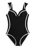 Amozae  Retro Black White Striped Push Up One Piece Swimsuit Bodysuit Ladies 2024 Monokini Swimwear Women Swim Bathing Suit Trikini