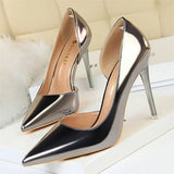 New Fashion Glitter Sequined Women Pumps Sandals Elegant Party Shallow Mouth Pointed Side Hollowed Out Gold High Heels Mules