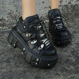 Amozae-New Spring Women Punk Style Ankle Boots for Woman's Lace-Up Round Toe Thick Bottom Platform Botas Mujer 2025 Black Men Sneakers