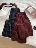 Amozae-Autumn Casual Outfits Amozae-Plaid Pants For Women Slimming High Waisted Straight Floor Length Wide Leg Woolen Pant