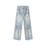 Amozae-Pants Multi-Pocket Love Laces High Waist 2024 Blue Women'S Fashion Harajuku Straight Leg Jeans Baggy Large Size Denim Overalls