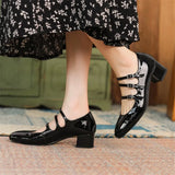 Amozae-2024 Spring/summer Mary Jane Shoes Patent Leather Woman Shoe French Square Toe Thick Heel Shoes Women Buckle Strap Commute Pumps