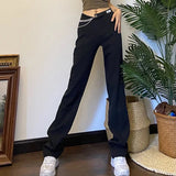 Amozae-New Spring Autumn Hot Girl Harajuku Black Irregular Metal Chain Pants Streetwear High Waist Casual Fashion Hip Hop Trouser