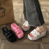 Amozae-Square Head Platform Slippers Belt Buckles Corduroy Open-toe Women Sandals Summer New 2023 Designer Shoes Fashion Wedge Sandals
