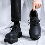 Amozae- Seodaemun Matt Black Leather Extra Round Toe Chunky Derby Shoes