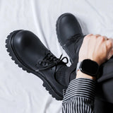 Amozae- Seodaemun Matt Black Leather Extra Round Toe Chunky Derby Shoes