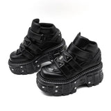 Amozae -2025 New Punk Style Women Shoes Gothic Ankle Rock Boots Lace-up Heel Height 9CM Platform Shoes Woman Metal Decor Woman Sneakers