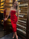 High Quality Sexy Midi Dress Women 2022 New Arrivals Red Slip Dress Bodycon Dress Satin Fashion Party Night Black Robes