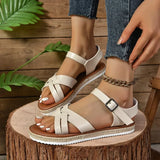 Amozae-2024 High Quality Ladies Shoes Buckle Strap Women's Sandals Fashion Plus Size Casual Sandals Women New peep toe Flat Sandals