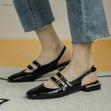 Amozae-Women Sandals Summer Shoes Woman Flats Double Buckle Mary Janes Shoes Patent Leather Dress Shoes Back Strap Zapatos Mujer