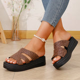 Amozae-Women's Cut Out Wedge Sandals Summer Fashion PU Leather Platform Slippers Woman Lightweight Thick Sole Non Slip Beach Slides 43