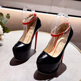 Amozae 2024 New Black Red High Heels Women Pumps Spring Fashion Round Toe Buckle Strap Platform Stiletto Wedding Banquet Shoes