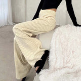 Amozae Winter Knitted Straight Pants Beige Casual Women Basic Slim Trousers High Street Minimalism Lady Knitwear Outfits