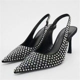 Amozae-Luxury Designer Sandals Women Rhinestone Slingback Sandals Female Party Dress Shoes Muller Pumps Women Pointed High Heels Women