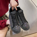 Amozae-Fashion Sneakers Women Trend 2024 New Spring Autumn Platform Lace Up Rhinestone Women Casual Shoes Fashion Shiny Ladies Shoes