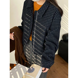 Amozae-Autumn Casual Outfits Amozae-Plaid Vintage Wool Jacket Loose Collar Casual Black Cotton Coat