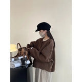 Amozae-Autumn Casual Outfits Amozae-Crop Double Sided Cashmere Coat Women's Round Neck Loose Woolen Jacket