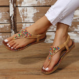 Amozae-Bohemian Style Flat Sandals for Women Summer 2023 Clip Toe Gladiator Sandals Woman Plus Size Soft Bottom Beach Shoes Flip Flops