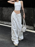 Amozae-Trendy White Cargo Jeans For Women High Waist Wide Leg Pants Y2k Multi-pocket Straight Pants Versatile Streetwear Autumn 2023