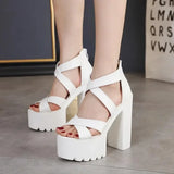 Summer high heels sandals women thick platform shoes Elegant Wedge Buckle Slope sandals Roman Ladies Gladiator Heel Pumps white