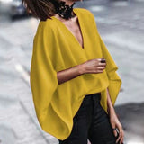 Amozae-Women Fashion Casual Solid Color Deep V-Neck Blouses 2024 New Spring Summer Batwing Sleeves Loose Shirts Tops