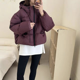 Amozae-Autumn Casual Outfits Amozae-90 White Duck Puff Fluffy Hooded Down Coat For Women 2024 Winter Thick Crop Bread Jacket