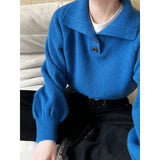 Amozae-Autumn Casual Outfits Amozae-Polo's Collar Short Sweater Slimming Waist Cinching For Women 2024 Autumn Winter Soft Sticky Knit Sweater