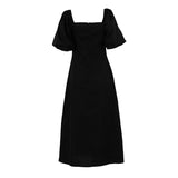 Amozae Maxi Summer Puff Sleeve Holiday Dress Black Square Neck Party Dresses Casual A Line Women Dress 2023