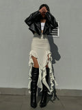 Amozae-High Waist Bodycon Long Skirt For Women 2023 Casual Hollow Out Tassel Faldas Ajustadas Side Slit Party Maxi Skirts Woman