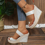 Amozae-Woven Wedge Sandals Women Summer Open Toe Thick Bottom Casual Roman Sandals Plus Size 43 Slippers Platform Flip Flops Women