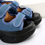 AMOZAE- - Summer Women's Plus Size Blue Denim Chunky Platform